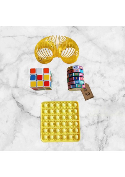 Eğitici Küp ve Zeka Küpü Sarı Popit Sarı Yay Oyuncak Hediye Zeka Geliştiren Stres Gideren 4'lü Set