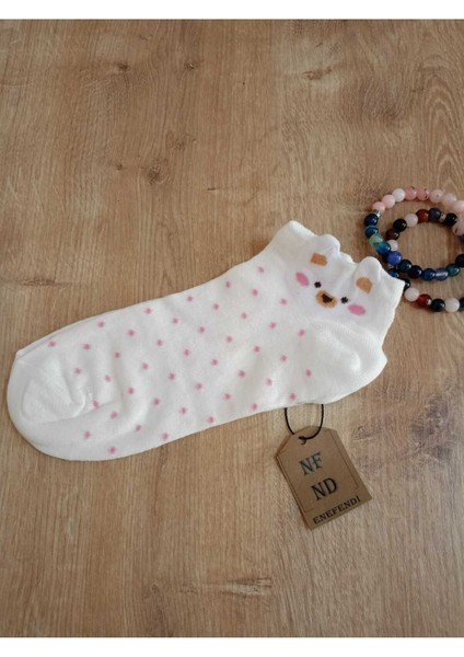 Patik Çorap Kulaklı Pamuklu Desenli Kadın Çorabı 36-40 Puantiyeli, Gripembe ve Krem 3 Çift fiyatları