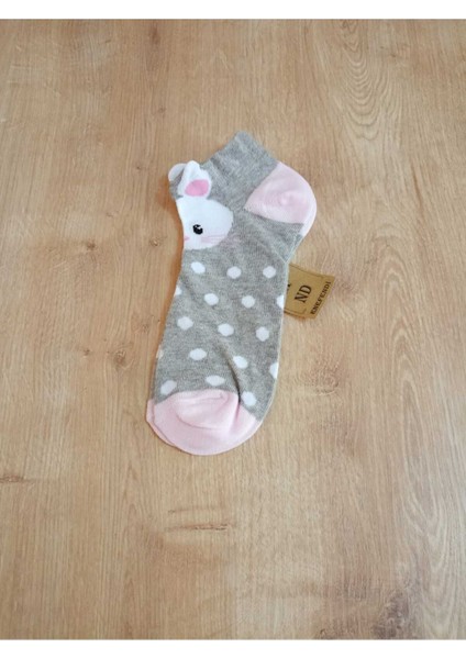 Patik Çorap Kulaklı Pamuklu Desenli Kadın Çorabı 36-40 Puantiyeli, Gripembe ve Krem 3 Çift modelleri