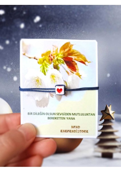 Bileklik Kalpli Lacivert Ipli Makrome Ipli Hediyelik Şans Arkadaşlık Bilekliği