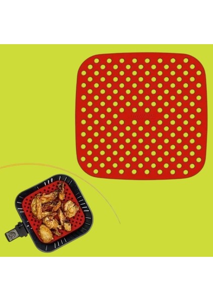 Pratikaı Renkli Isıya Dayanıklı Yıkanabilir Silikon Fırın & Airfryer Pişirme Matı | Kare Model