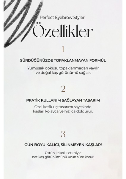 Uzun Süre Kalıcı Asansörlü Kaş Kalemi Perfect Eyebrow Styler (Black)