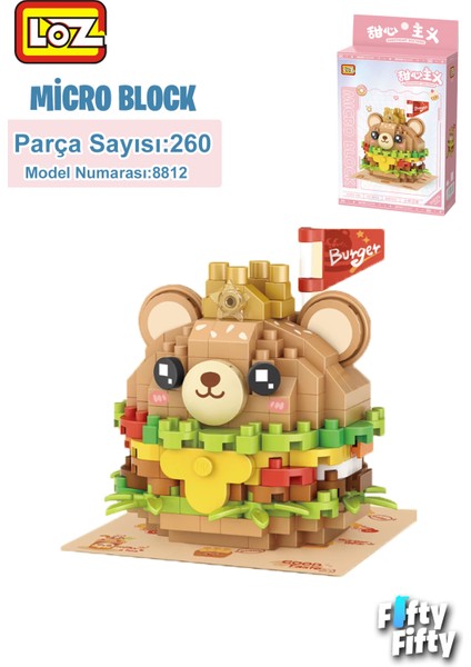 Loz Micro Block Serisi Sevimli Burger 260 Parça Oyuncak Yapım Seti FFLZ-8812