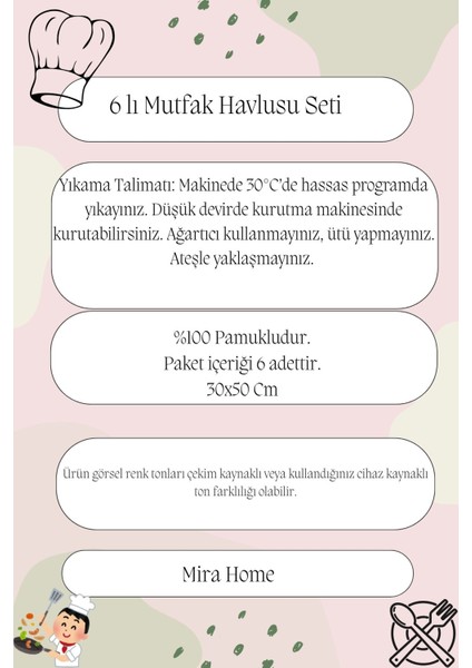 6'lı Mutfak Havlusu Seti 30 x 50 cm Pamuklu Derya indirimleri