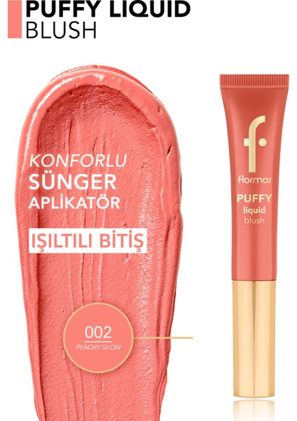 Puffy Liquid Nemlendirici Etkili & Parlak Bitişli Sünger Aplikatörlü Likit Allık (02 Peachy Glow) 8682536093880