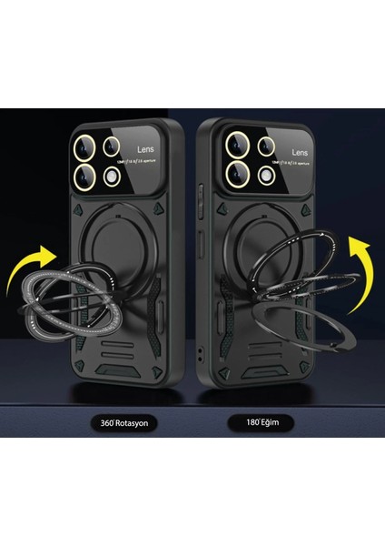 Xiaomi Redmi Note 13 4g Kılıf Joy Lens Standlı Kapak - Koyu Yeşil Ynsmr