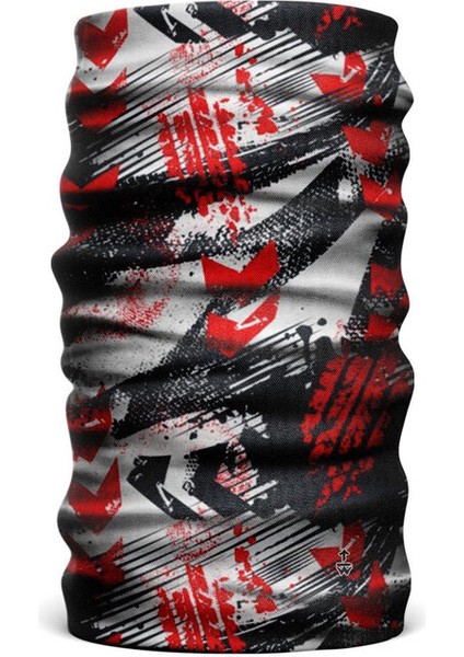 Motosiklet Kırmızı Desenli Siyah Beyaz Unisex Buff Maske Outdoor Boyunluk Bandana