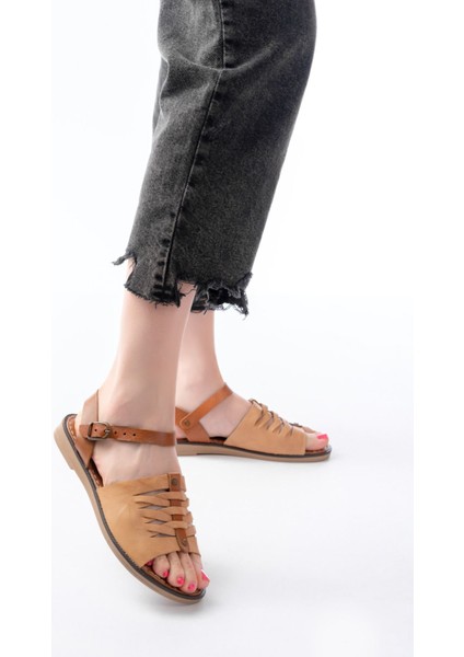 205-029 Siyah Ortopedik Deri Kadın Sandalet