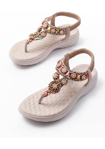 DM-609 Siyah Taşlı Arka Lastikli Parmak Arası Kadın Sandalet modelleri