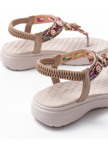 DM-609 Siyah Taşlı Arka Lastikli Parmak Arası Kadın Sandalet indirimleri