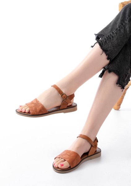 205-012 Taba Ortopedik Deri Kadın Sandalet