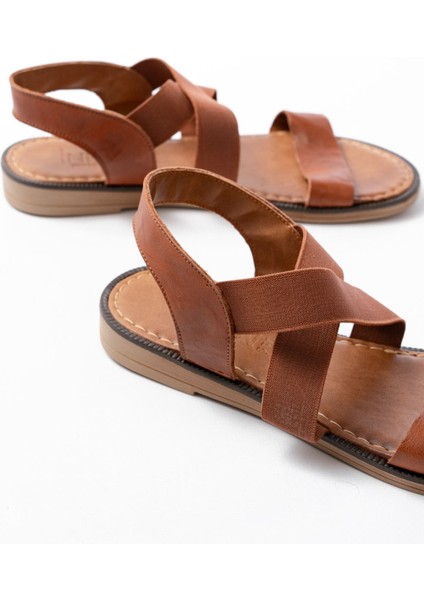 205-04 Taba Tek Bantlı Lastikli Deri Ortopedik Taban Kadın Sandalet modelleri