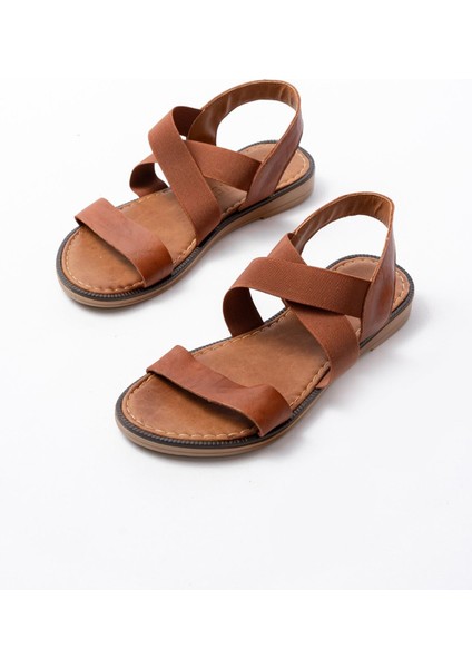 205-04 Taba Tek Bantlı Lastikli Deri Ortopedik Taban Kadın Sandalet fırsatları