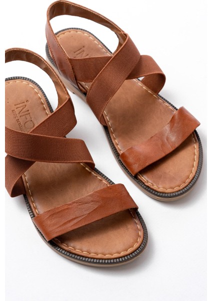 205-04 Taba Tek Bantlı Lastikli Deri Ortopedik Taban Kadın Sandalet indirimleri