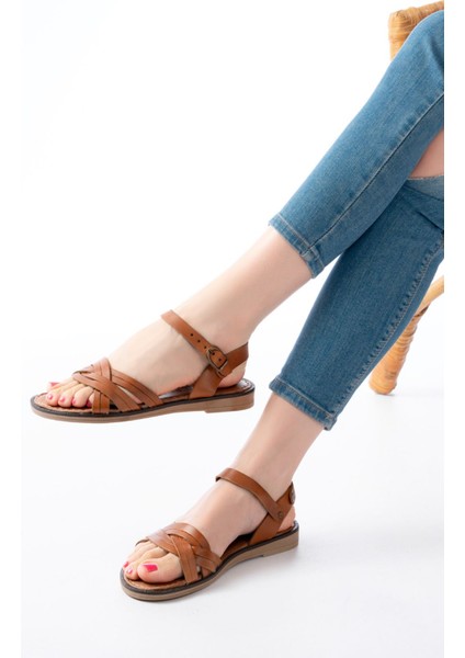 205-037 Taba Deri Ortopedik Taban Kadın Sandalet