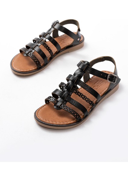 205-014 Bej Lazerli Kesim Deri Ortopedik Taban Günlük Kadın Sandalet modelleri