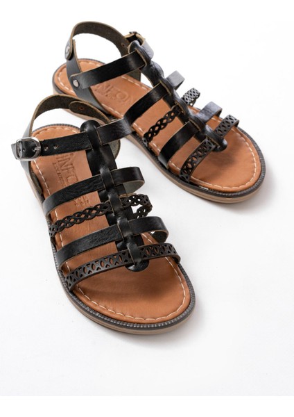 205-014 Bej Lazerli Kesim Deri Ortopedik Taban Günlük Kadın Sandalet fırsatları