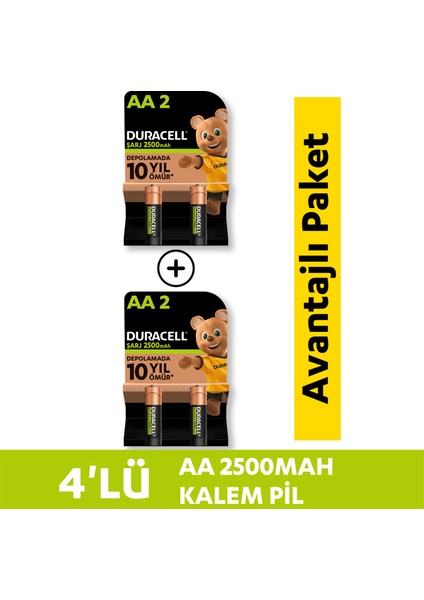 Şarj Edilebilir AA Kalem Pil 2500 Mah 4'Lü Paket