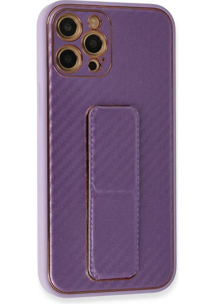 Apple iPhone 12 Pro Kılıf Coco Karbon Standlı Kapak - Mor Ferrg