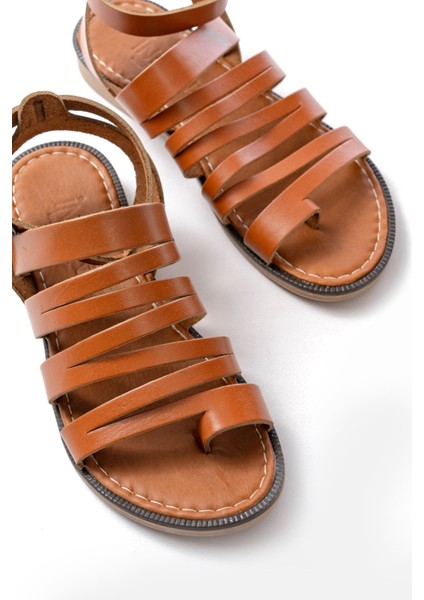 205-041 Koyu Kahve Ortopedik Deri Kadın Sandalet fırsatları