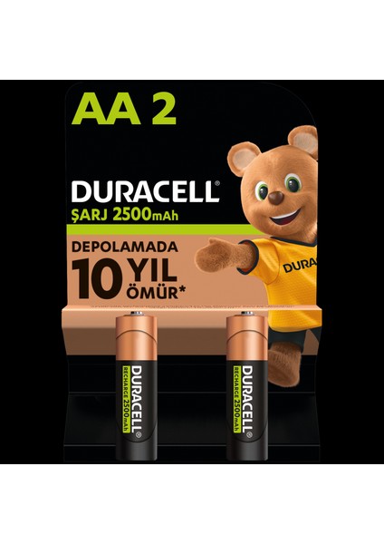 Şarj Edilebilir AA Pil (2'li Paket), 2500 mAh NiMH, önceden şarj edilmiş, 1 Numaralı En Uzun Ömürlü Şarj Edilebilir pilimiz