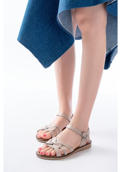 205-030 Bej Deri Ortopedik Taban Kadın Sandalet fırsatları