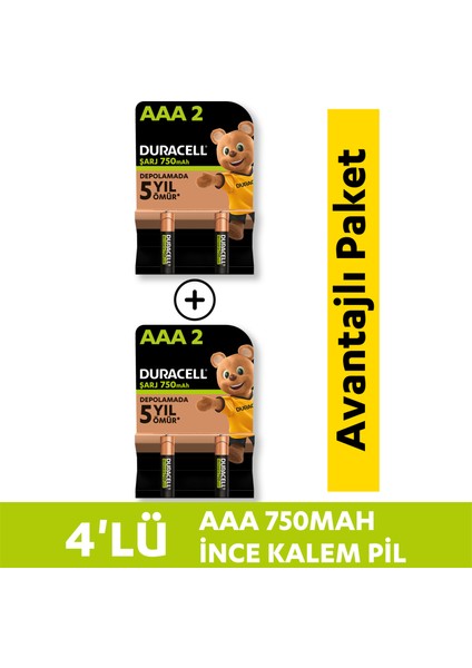 Şarj Edilebilir AAA 750 mAh Piller 4'lü