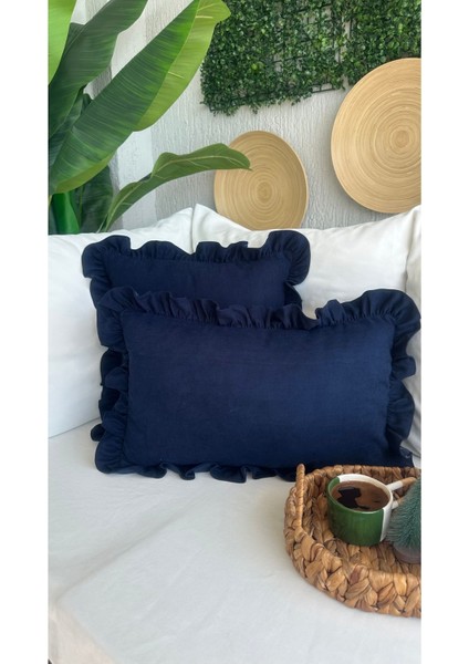 Vıntage Fırfırlı Lacivert Kırlent Kılıfı Adet indirimleri