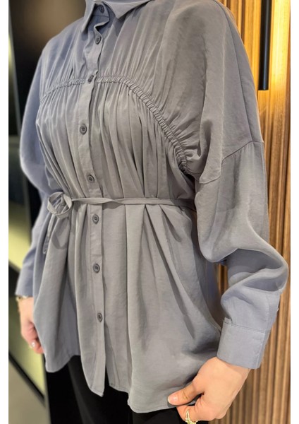 Kadın Ön Büzgü Detaylı Bel Bağlamalı Tesettür Tunik P-00016783 modelleri