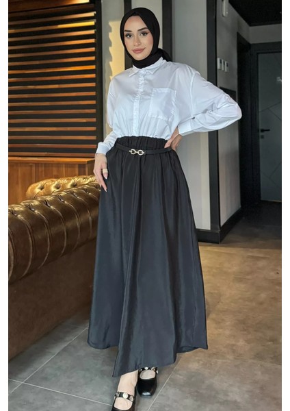 Paraşüt Garnili Kemerli Tesettür Elbise P-00017012