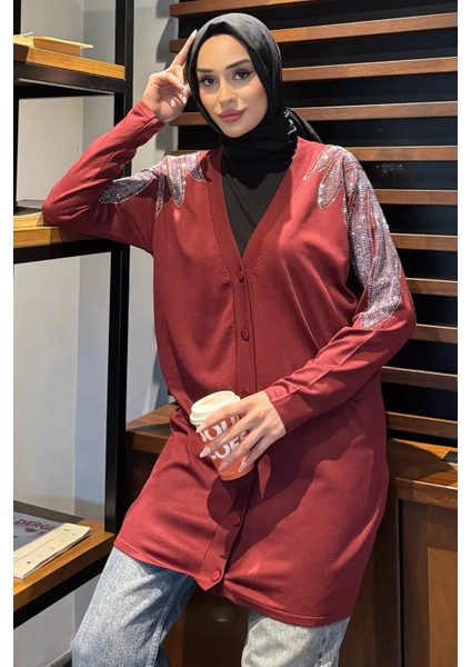 Omuz Taşlı Tesettür Triko Hırka P-00017011
