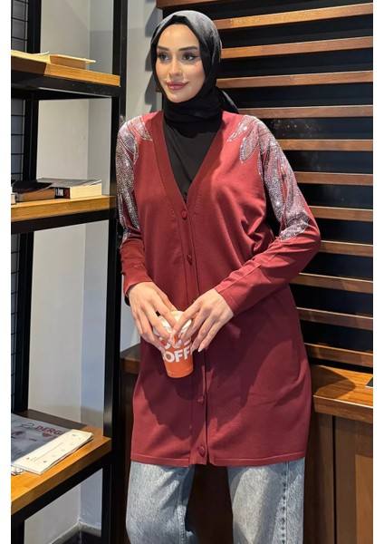 Omuz Taşlı Tesettür Triko Hırka P-00017011