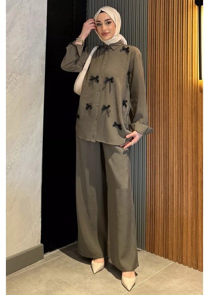 Kadın Fiyonk Detaylı Tesettür Gömlek Pantolon Ikili Takım P-00016872