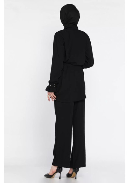 Tesettür Bel Kuşaklı Taşlı Tunik Pantolon Ikili Takım P-00016683