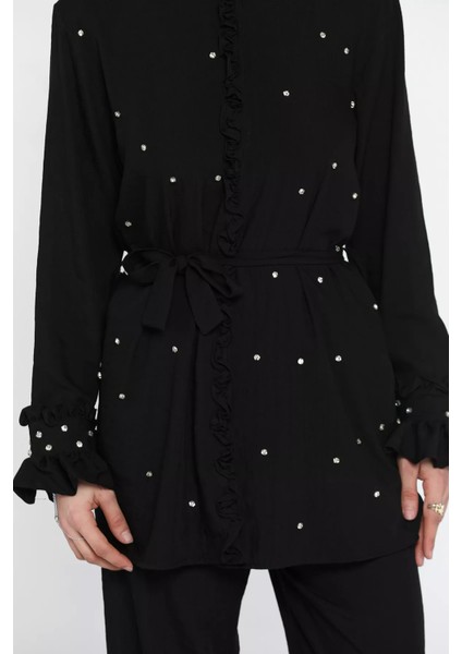 Tesettür Bel Kuşaklı Taşlı Tunik Pantolon Ikili Takım P-00016683
