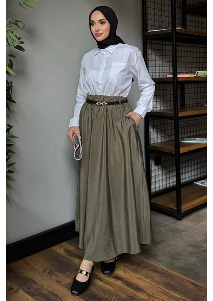 Paraşüt Garnili Kemerli Tesettür Elbise P-00017012