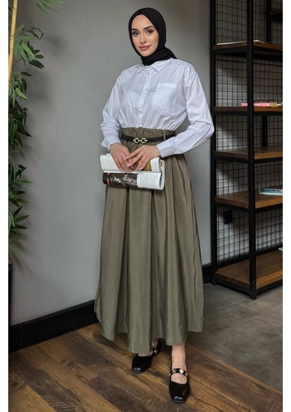 Paraşüt Garnili Kemerli Tesettür Elbise P-00017012 fiyatları