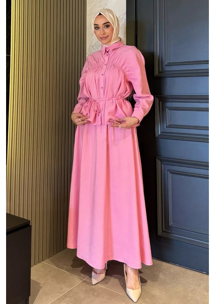 Kadın Büzgü Detaylı Bel Bağlamalı Tunik Etek Ikili Takım P-00016784