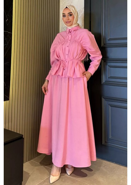 Kadın Büzgü Detaylı Bel Bağlamalı Tunik Etek Ikili Takım P-00016784 fiyatları