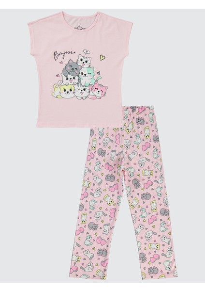 Kız Çocuk Pijama Takımı 6-9 Yaş Pembe Şerbet