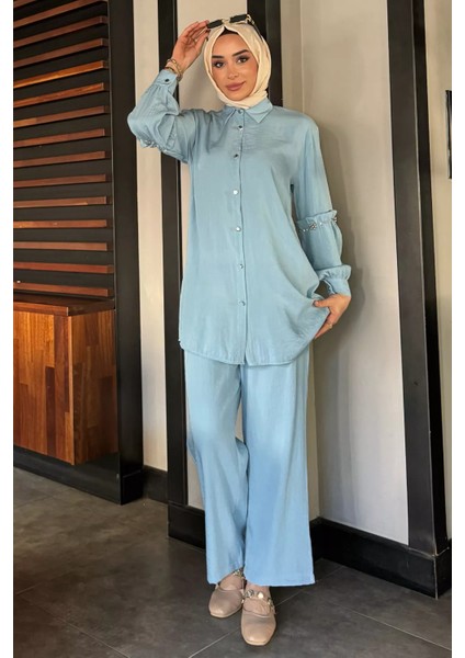 Taş Detaylı Tunik Pantolon Tesettür Ikili Takım P-00016680