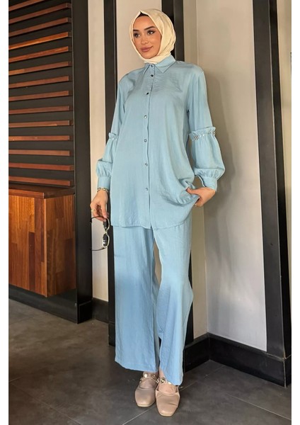 Taş Detaylı Tunik Pantolon Tesettür Ikili Takım P-00016680