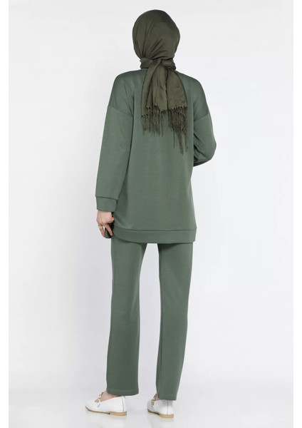 Bisiklet Yaka Taşlı Tesettür Tunik Pantolon Ikili Takım P-00016547