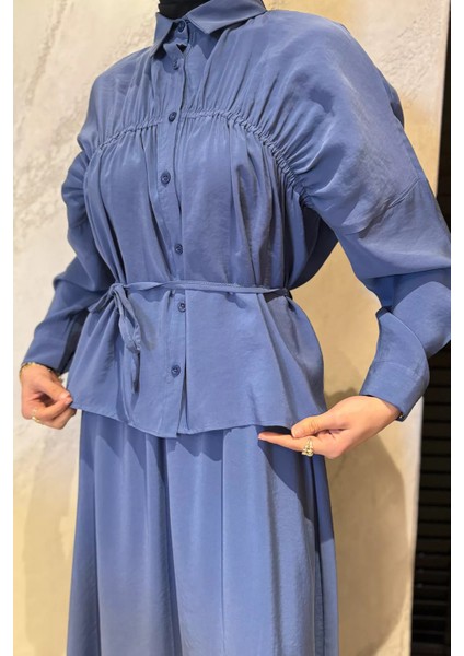 Kadın Büzgü Detaylı Bel Bağlamalı Tunik Etek Ikili Takım P-00016784 modelleri