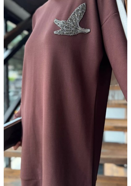 Büyük Beden Renk Garnili Taş Işlemeli Tunik Pantolon Tesettür Ikili Takım P-00016556