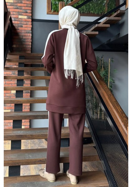 Büyük Beden Renk Garnili Taş Işlemeli Tunik Pantolon Tesettür Ikili Takım P-00016556