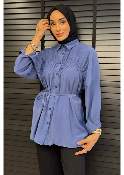 Kadın Ön Büzgü Detaylı Bel Bağlamalı Tesettür Tunik P-00016783