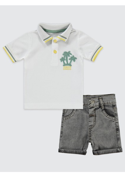 Erkek Bebek Şortlu Takım 6-18 Ay Beyaz