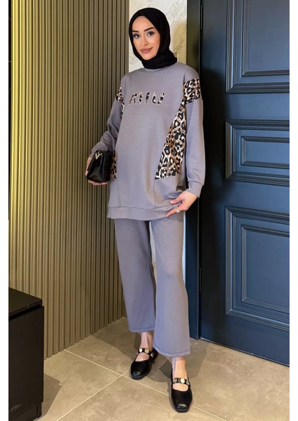 Leopar Desenli Büyük Beden Tunik Pantolon Tesettür Ikili Takım P-00016552 fiyatları