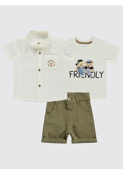 Erkek Bebek 3'lü Şortlu Takım 6-18 Ay Haki